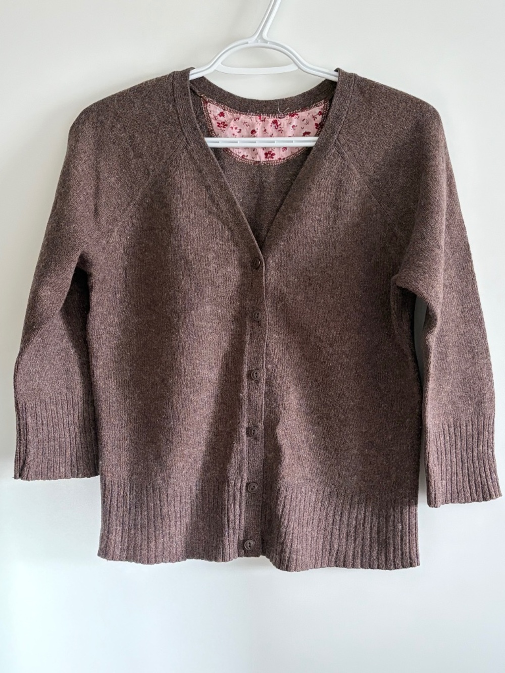 EUC Vintage Heathered Brown V-Neck Raglan Cardigan Sweater 3/4-Length Medium